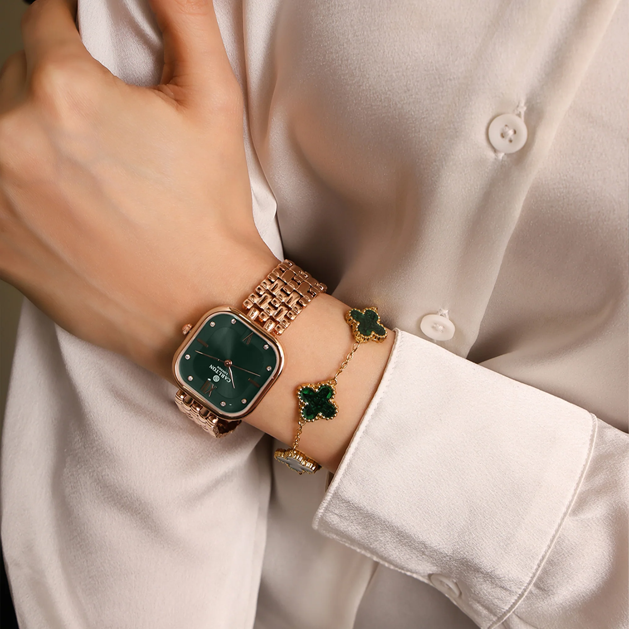Women Gift 2 - Rose Gold/Green Chelsea Watch + Bracelet - CLPLG053 - Image 4