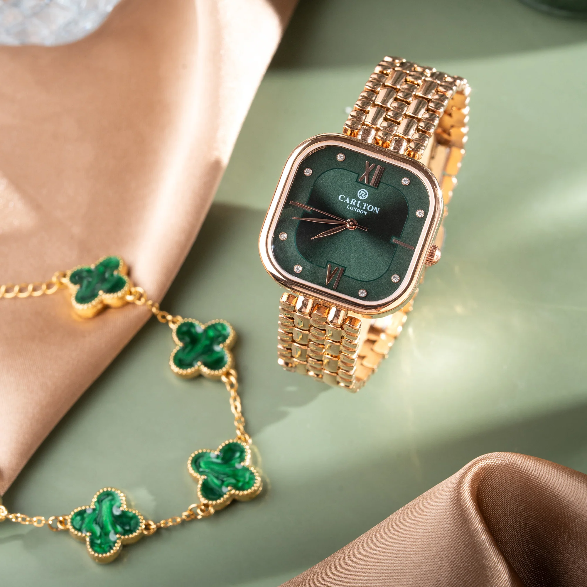 Women Gift 2 - Rose Gold/Green Chelsea Watch + Bracelet - CLPLG053 - Image 5