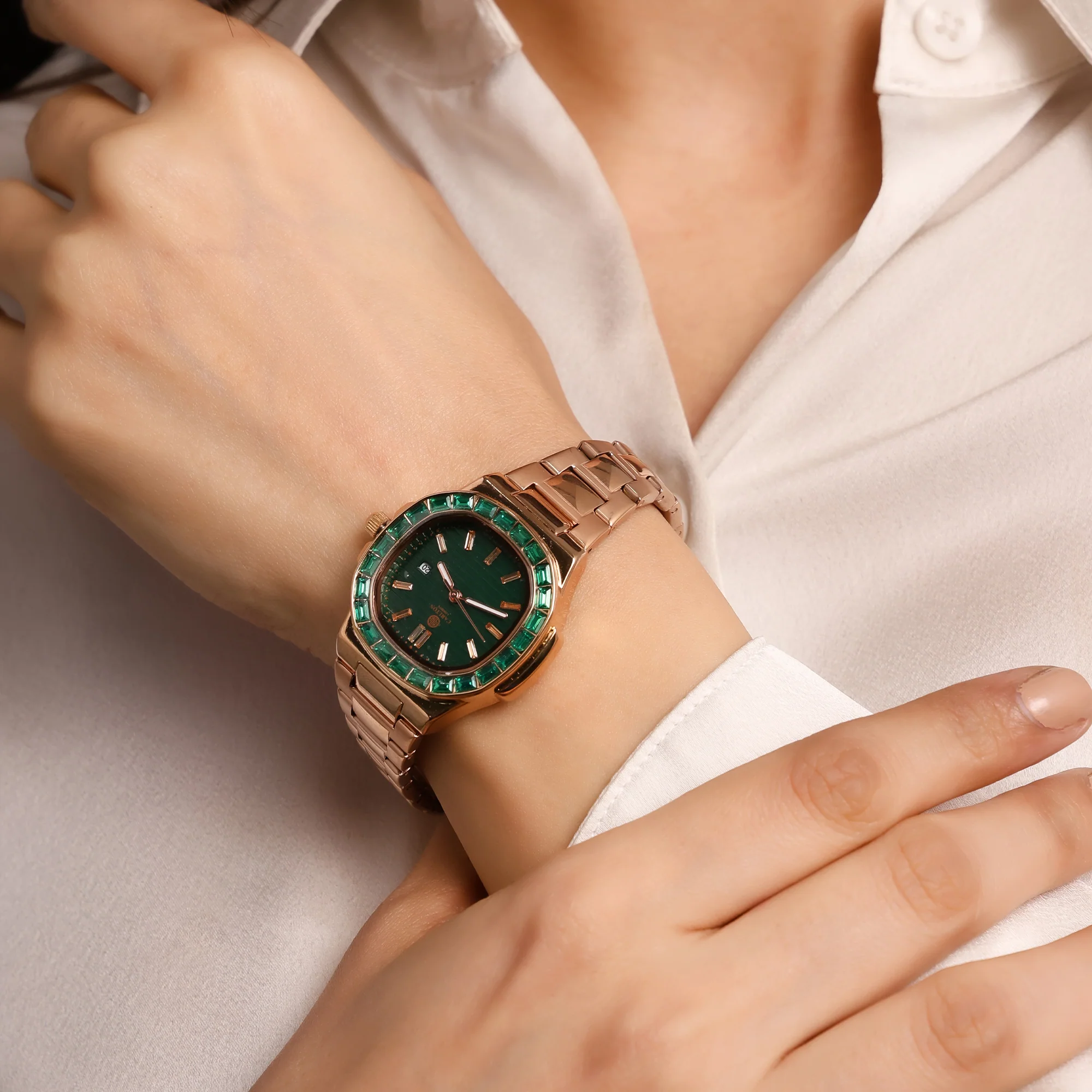 Grace: Women's Rose Gold/ Green Analog Watch - CLDPP-002 - Image 3