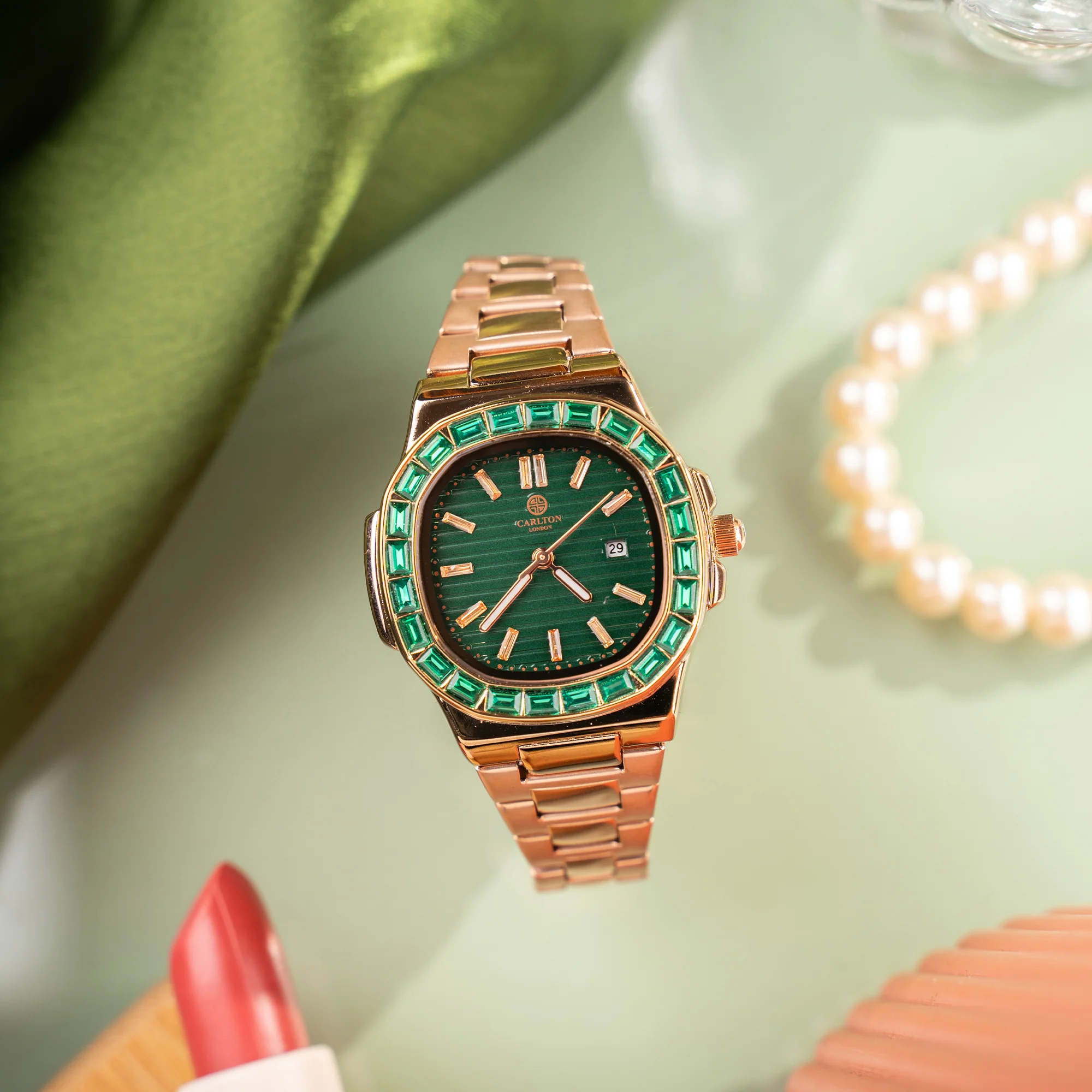 Grace: Women's Rose Gold/ Green Analog Watch - CLDPP-002 - Image 4