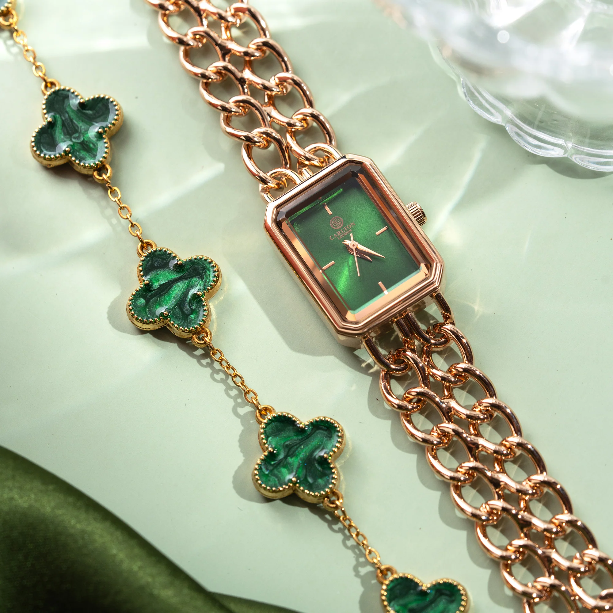 Women Gift Set 2 - Victoria Green Dial Watch + Bracelet - CLPLG077 - Image 4