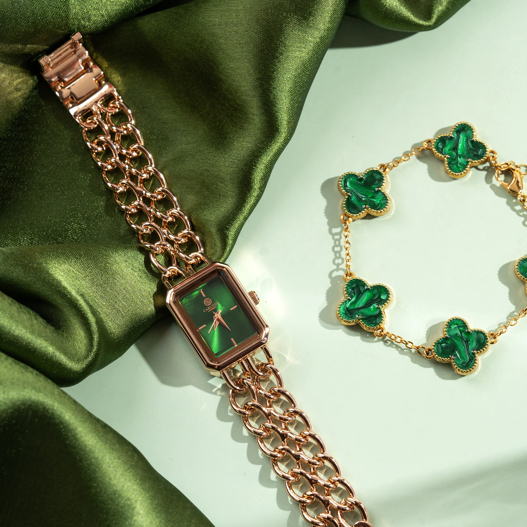 Women Gift Set 2 - Victoria Green Dial Watch + Bracelet - CLPLG077 - Image 6