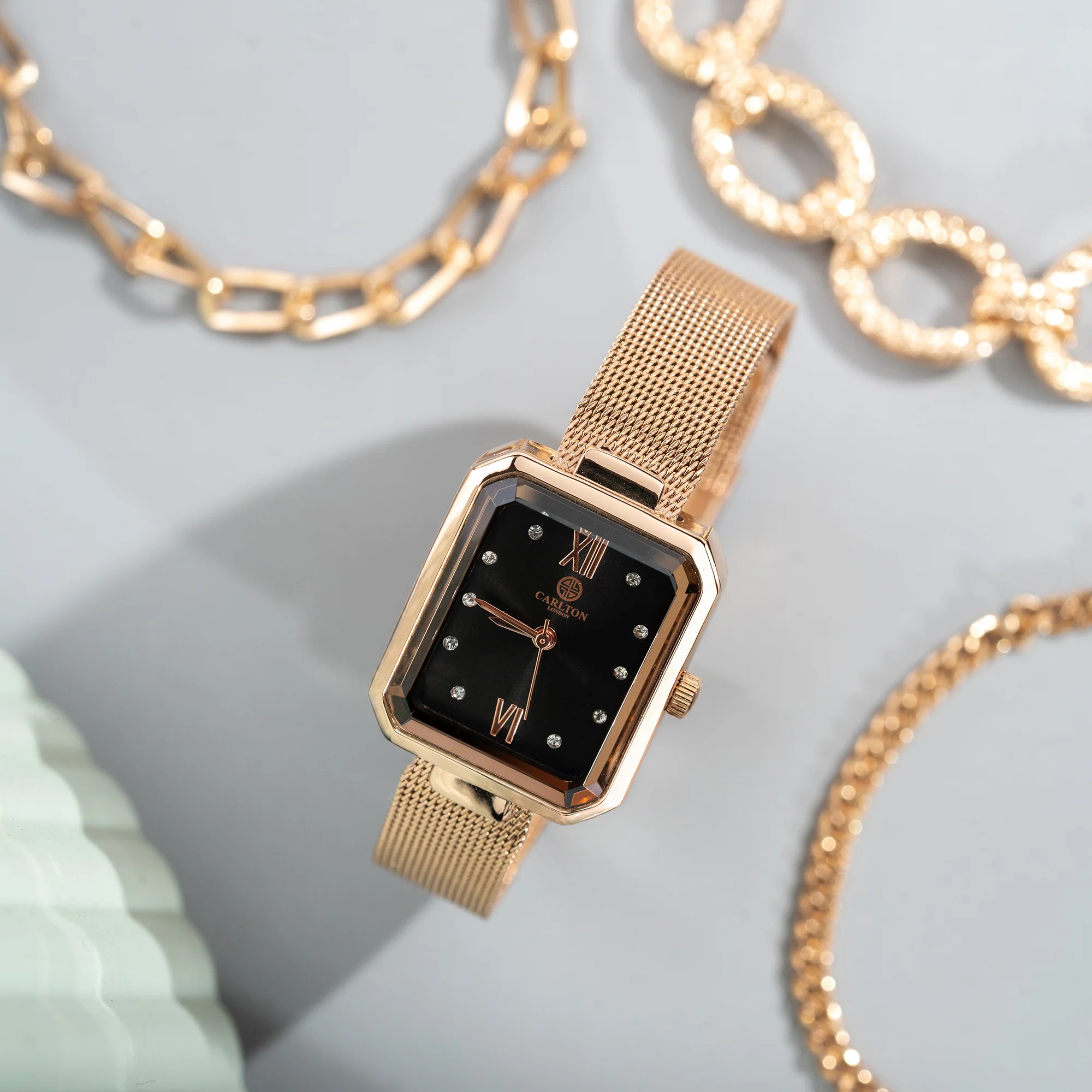 Women Gift set Of 4 Black Dial Watch + 3 Bracelets - CLPLG078 - Image 3