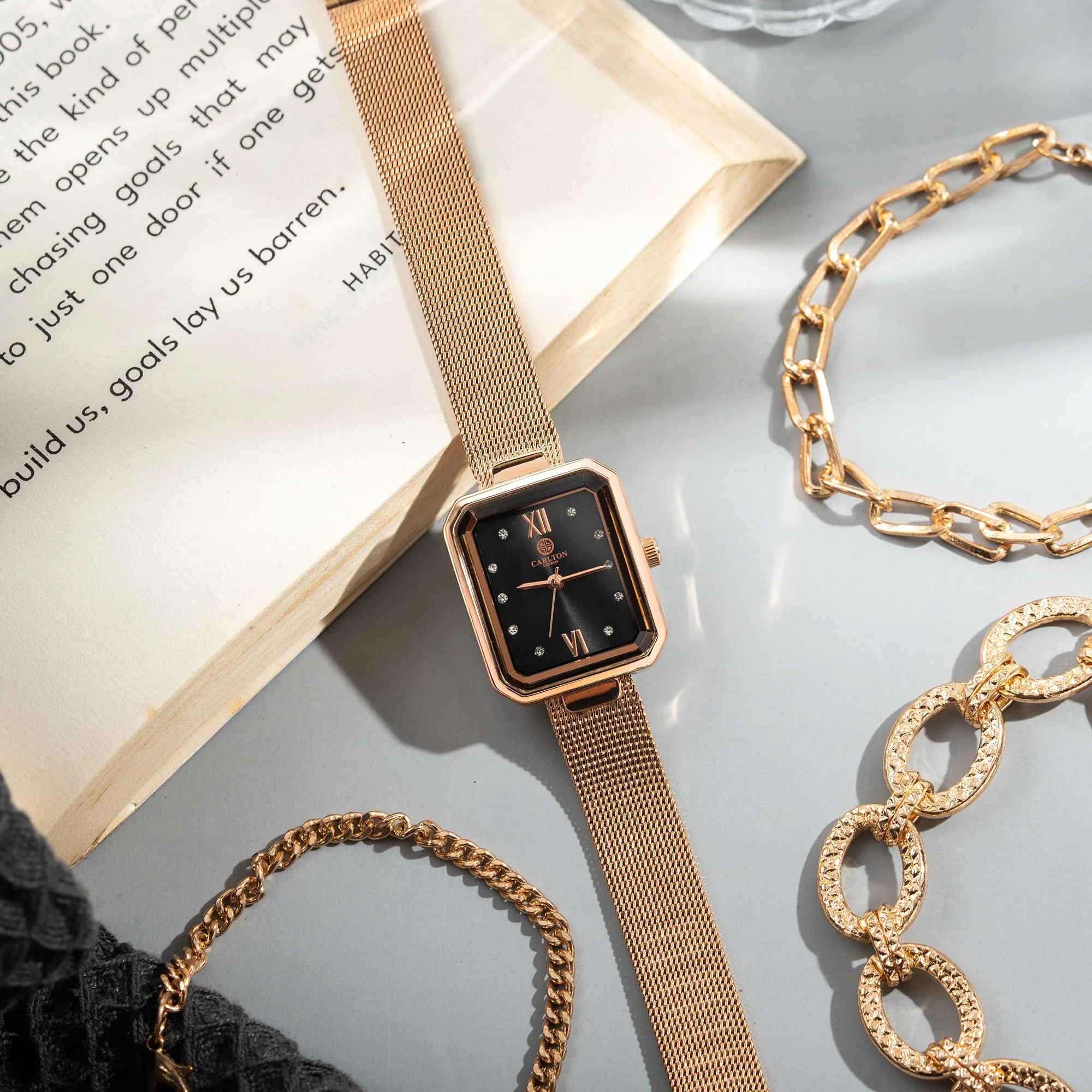 Women Gift set Of 4 Black Dial Watch + 3 Bracelets - CLPLG078 - Image 6