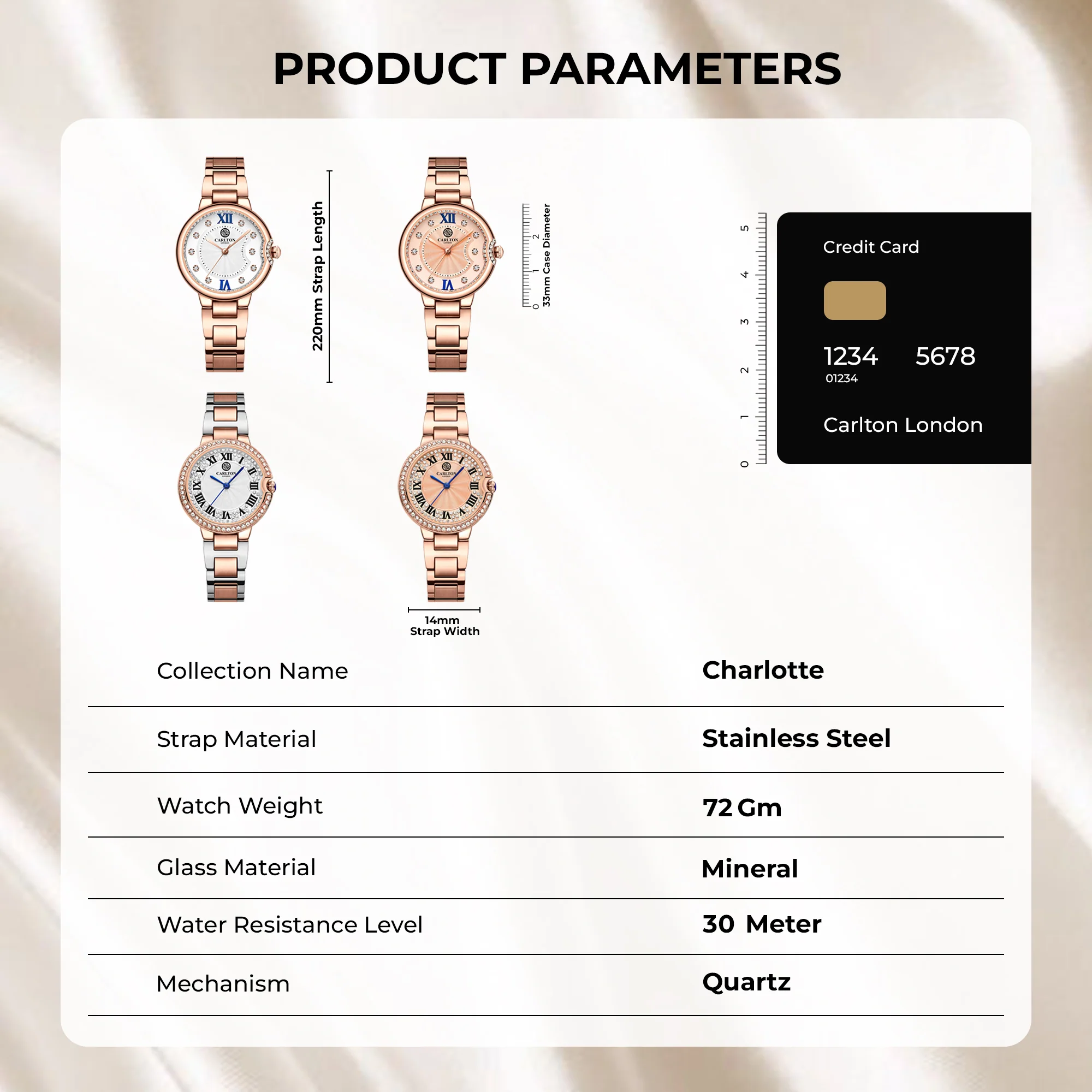 Charlotte : White/ Rose Gold Stainless Steel Women Analog Watch - CLWDRGS-004 - Image 6